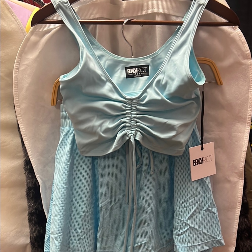 Beach Riot Light Blue Ruched Top and Skirt Set